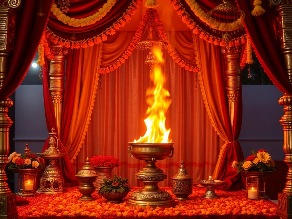 Wedding mandap with sacred fire for Vivah Puja
